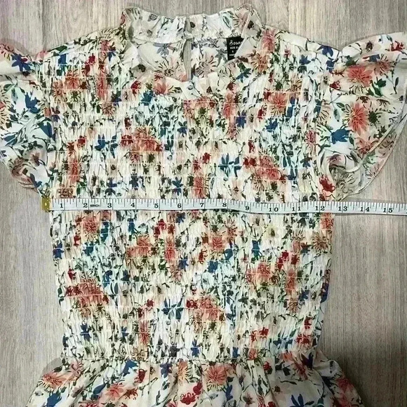 Sason White Floral Cap Short Sleeve Ruffle A-Line Flowy Boho Midi Dress Size S - Picture 5 of 10